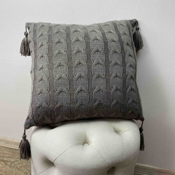 Knitted Braid, wełniana poszewka na poduszkę, mocha, wym.45x45cm 