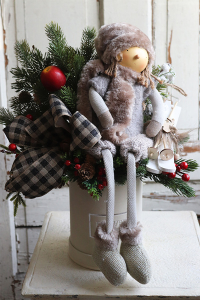 flowerbox zimowy z laleczką, Na Narty, wym. 48x37cm