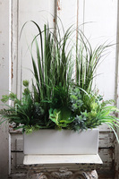 kompozycja z trawami w białej donicy, Feratiso, wys.57cm