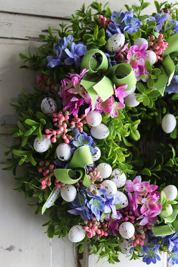 Gedruo, różowo - niebieski wielkanocny wianek, śr.34cm 