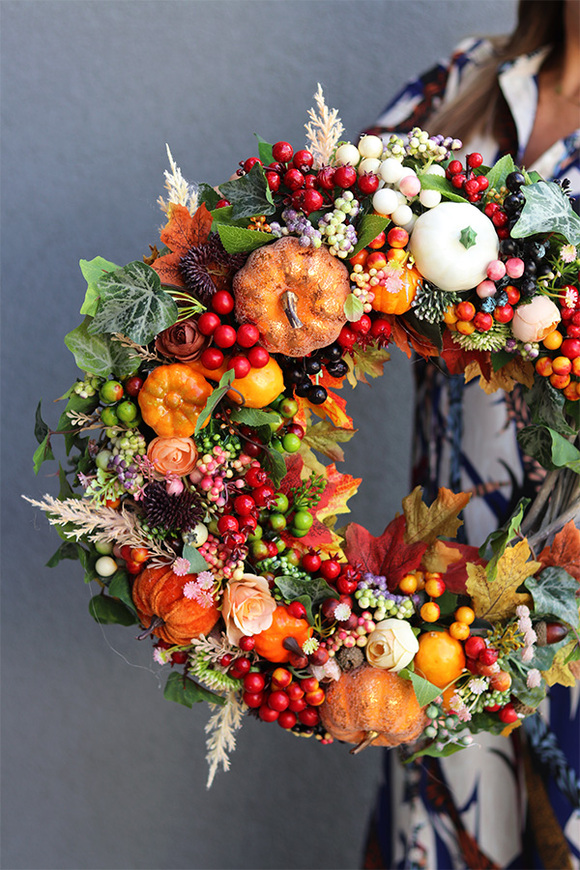 Jesień w Domu Big 2, jesienny wianek z dyniami