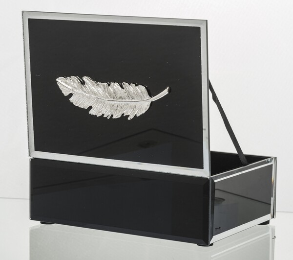 Feather Black B, szklane puzderko / szkatułka na drobiazgi, wym.6x16x12cm