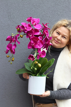 Fuksja Simple 2, fuksjowy sztuczny storczyk w donicy, wys.56cm