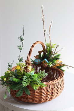 Rozkoszne Zajączki, dwustronnie dekorowany koszyczek wielkanocny, wys.20cm