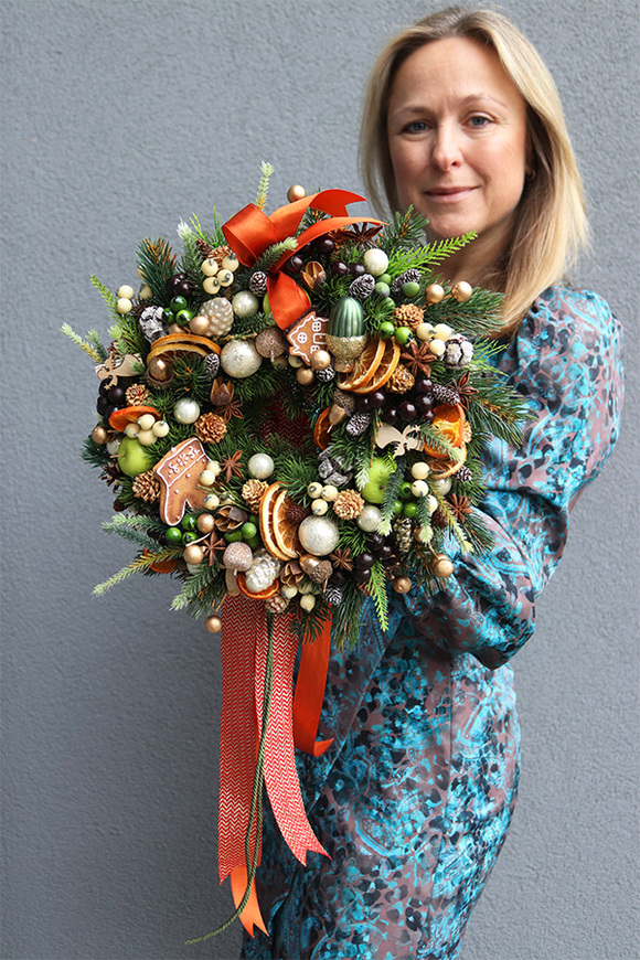 Pomarańczowa Kraina, komplet dekoracji świątecznych, girlanda + wianek