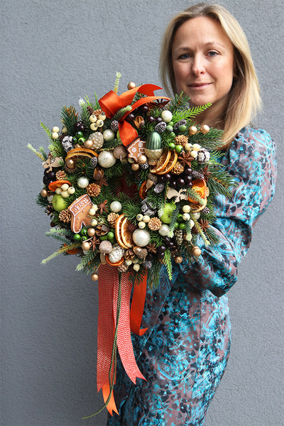 Pomarańczowa Kraina, komplet dekoracji świątecznych, girlanda + wianek