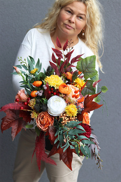 Jesienna Pogoda 2, kolorowy bukiet nagrobny, wys.54cm