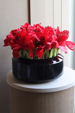 Amarylisy Gaina, kompozycja kwiatowa w misie, wym.25x30cm