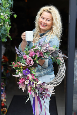 Gospodyni, jesienny fioletowy wianek, śr.45cm