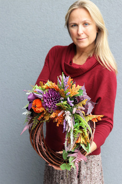 Ferinato Jesień, wianek z welurową dynią, śr.38cm  