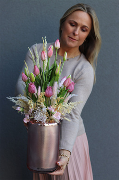 Tulipanowa Aura Salise, dekoracja kwiatowa w wazonie, wys.63cm  