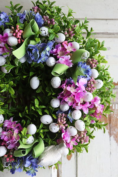 Gedruo, różowo - niebieski wielkanocny wianek, śr.34cm 