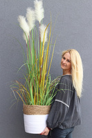 Naturiso Basket, sztuczna trawa pampasowa w koszu, wys.150cm