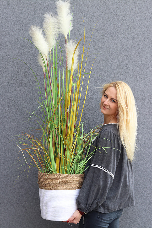 Naturiso Basket, sztuczna trawa pampasowa w koszu, wys.150cm