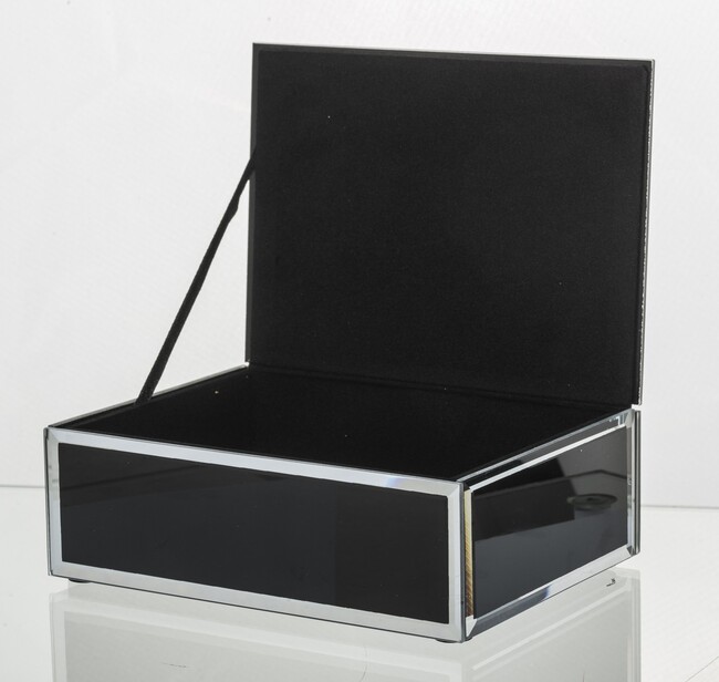 Feather Black B, szklane puzderko / szkatułka na drobiazgi, wym.6x16x12cm