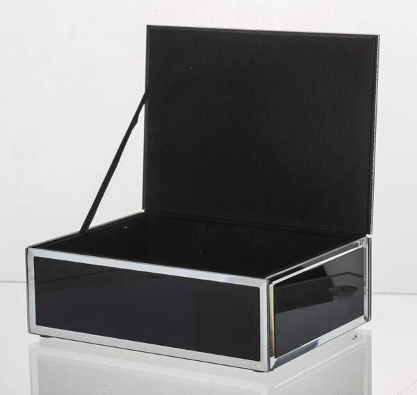 Feather Black B, szklane puzderko / szkatułka na drobiazgi, wym.6x16x12cm
