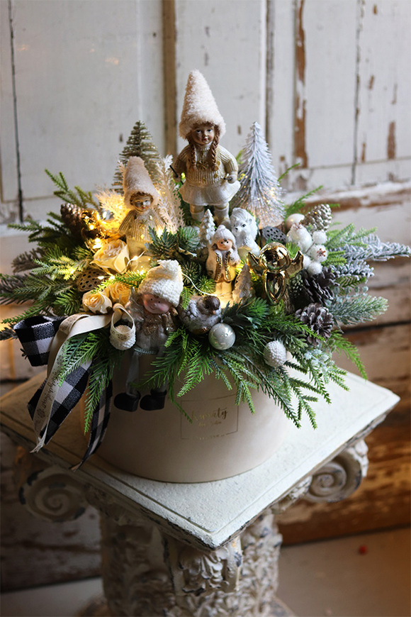 Ferie Świąteczne LED, welurowy flowerbox świąteczny