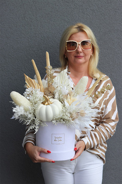 White Pumpkin Deluxe, welurowy flowerbox jesienny, wys.45cm