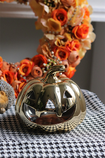 Halloween Pumpkin Gold, dekoracyjna dynia ceramiczna lampion	