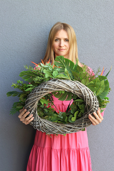 Strelizia Wreath, zielony wianek na drzwi z monsterą i strelicją