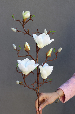 Magnolia Spring, sztuczny kwiat na gałązce, biała, dł.80cm