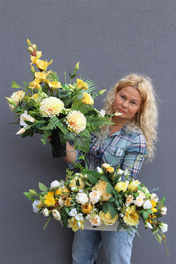 Yellowina, komplet dekoracji nagrobnych, bukiet + kompozycja 