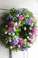 Gedruo, różowo - niebieski wielkanocny wianek, śr.34cm 