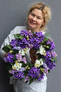 Lilak Violet, fioletowy wianek z bzem, śr.45cm