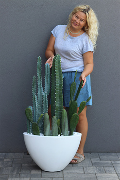 OD RĘKI Revia Cacti Fiberglass, kaktusy w białej donicy, wys.110cm