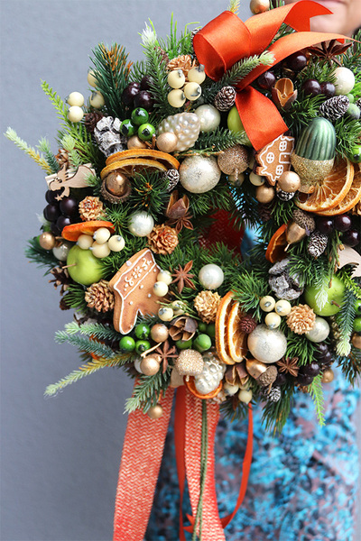 Pomarańczowa Kraina, komplet dekoracji świątecznych, girlanda + wianek