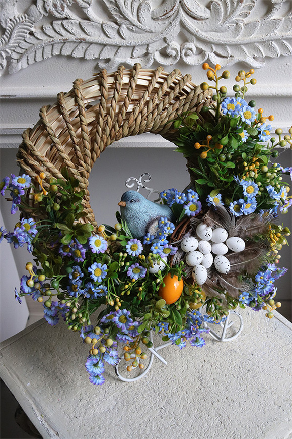 Blue Bird Spring 2, wiosenny wianek dekoracyjny z ptaszkiem