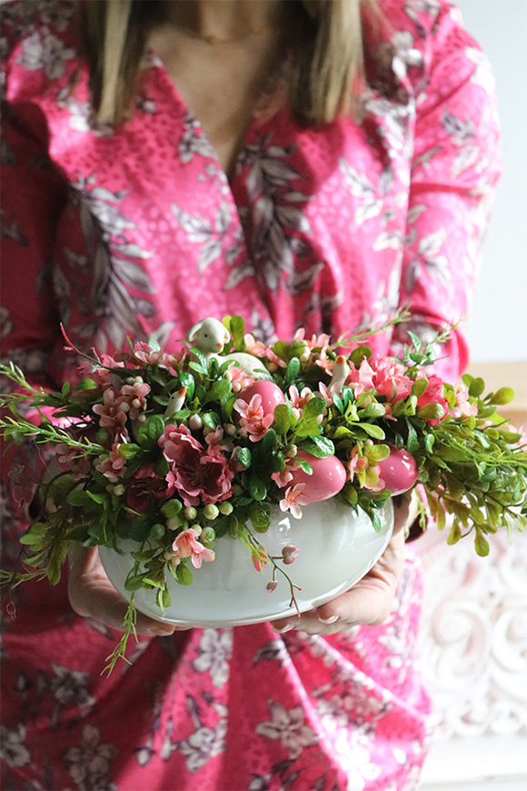 Cottage Pink Time, stroik wielkanocny z barankiem