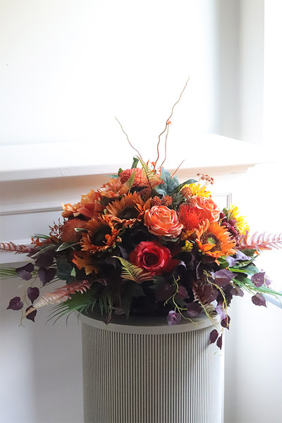 Jesienne Odliczanie, komplet dekoracji nagrobnych, kompozycja w misie + bukiet