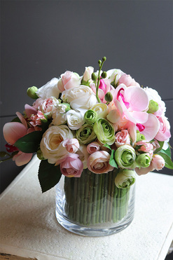Hellissa Pink Orchid 3, bukiet kwiatów w szklanym wazonie, wys.27cm  