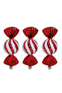 Classic XMAS, bombka plastikowa cukierek B, kpl.3szt, dł.12cm