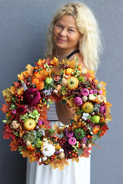 Klereta, jesienny wianek z dyniami i owocami, śr.40cm