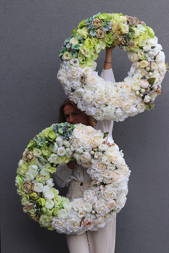 Caryca Katarzyna Green&White 2, bardzo duży wianek sufitowy