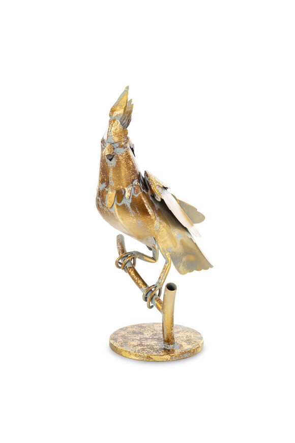 Papuga, figurka ptak w kolorze złotym, wym.38x17.5x21cm