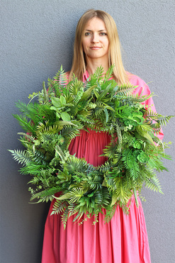 Zieleń Dokoła, zielony wianek na drzwi z sukulentami, śr.59cm