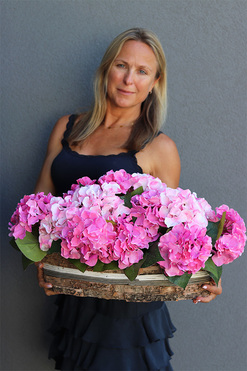 Pink Grettia, długi kosz różowych hortensji, wym.32x60cm 