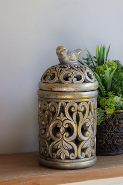 Bird Collection Gold B, ceramiczny ażurowy lampion, wym.29.5x15.5x15.5cm