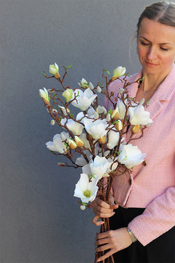 Magnolia Spring, sztuczny kwiat na gałązce, biała, dł.80cm