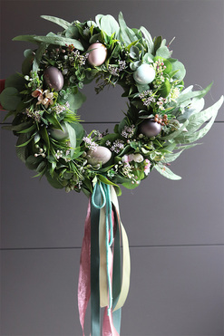 Jajeczka Pearl, wielkanocny wianek ze szklanymi pisankami, śr.42cm