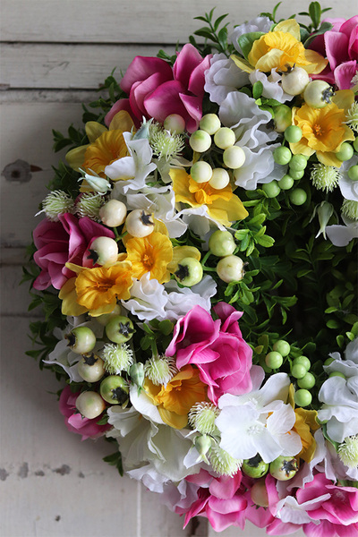 Neria, kolorowy wianek z hortensjami, śr.32cm