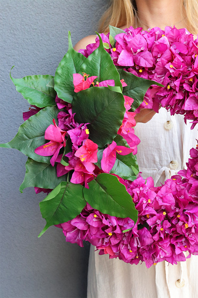 Bugenwilla, dekoracyjny różowy wianek, śr.40cm 