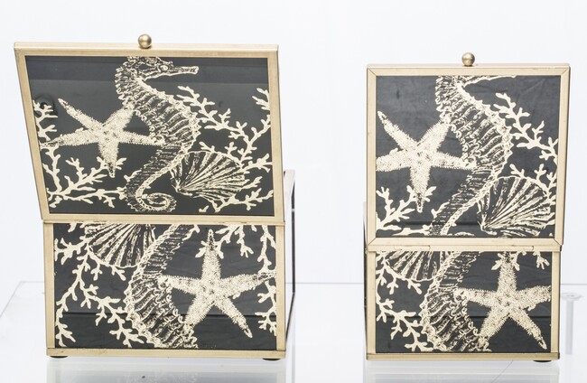 Coralle, marynistyczna szkatułka na biżuterię, komplet 2szt, wym.10x15cm / 8.5x12cm