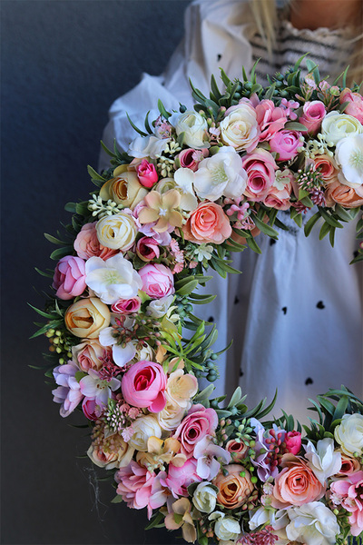 Lubellito Pink, subtelny pastelowy wianek na drzwi, śr.38cm 