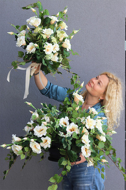 Eustoma 2, komplet dekoracji nagrobnych, kompozycja + bukiet 