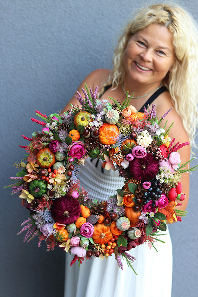 Leorie jesienny wianek z aksamitnymi dyniami, śr.46cm