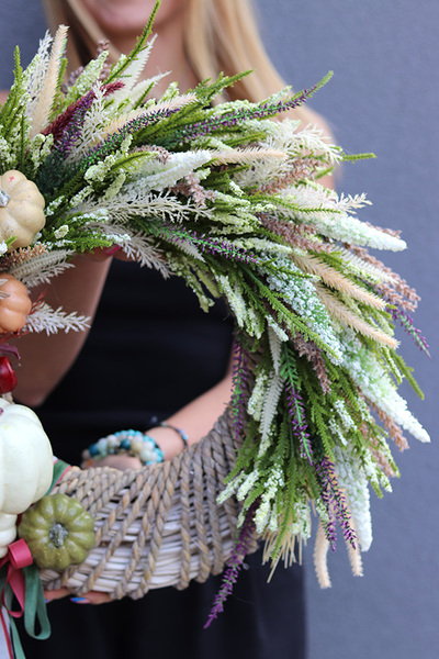 Dyniowy Ogród, wianek jesienny z wrzosami i dyniami, śr.46cm 